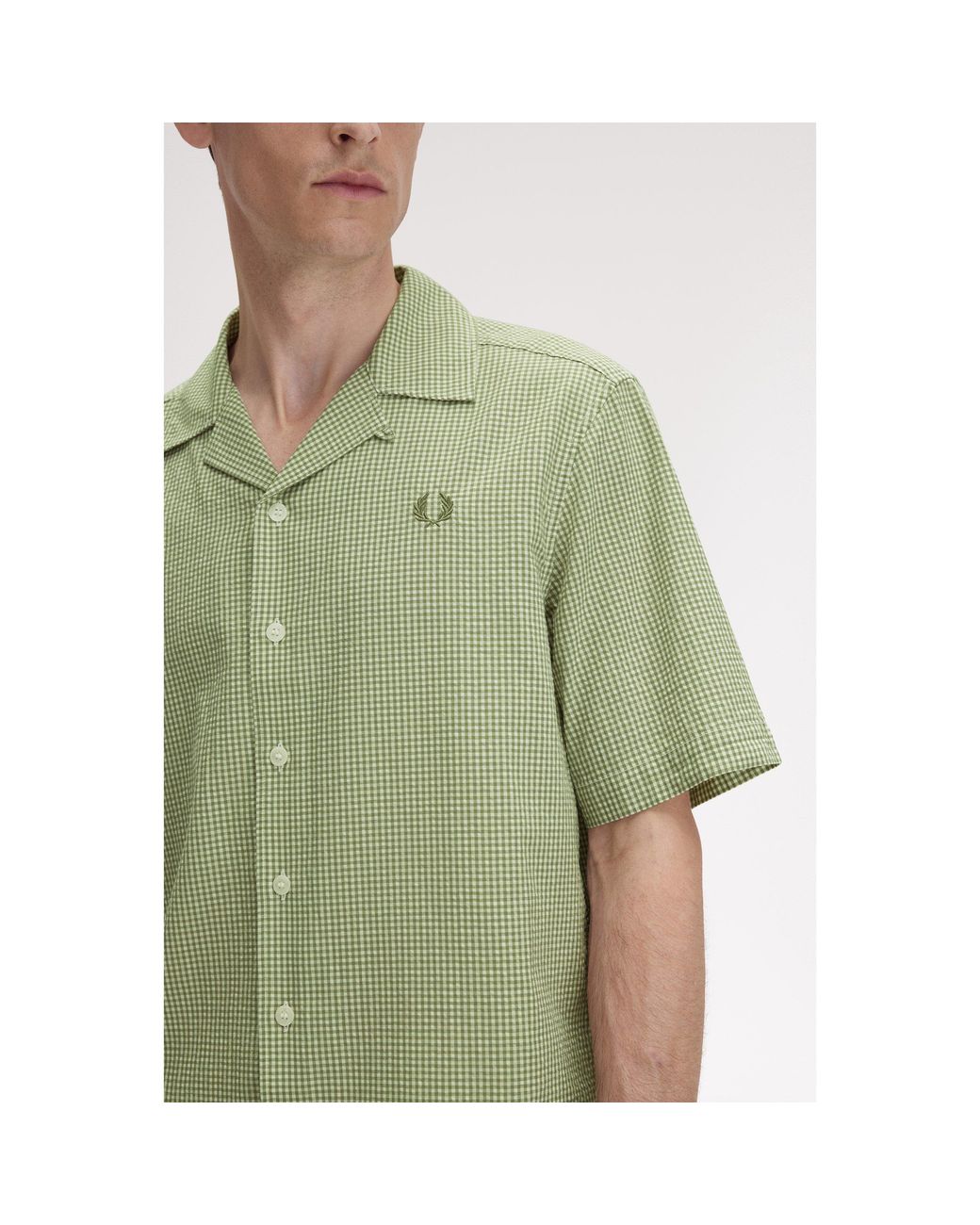 Fred Perry Green Gingham Short Sleeve Shirt for men