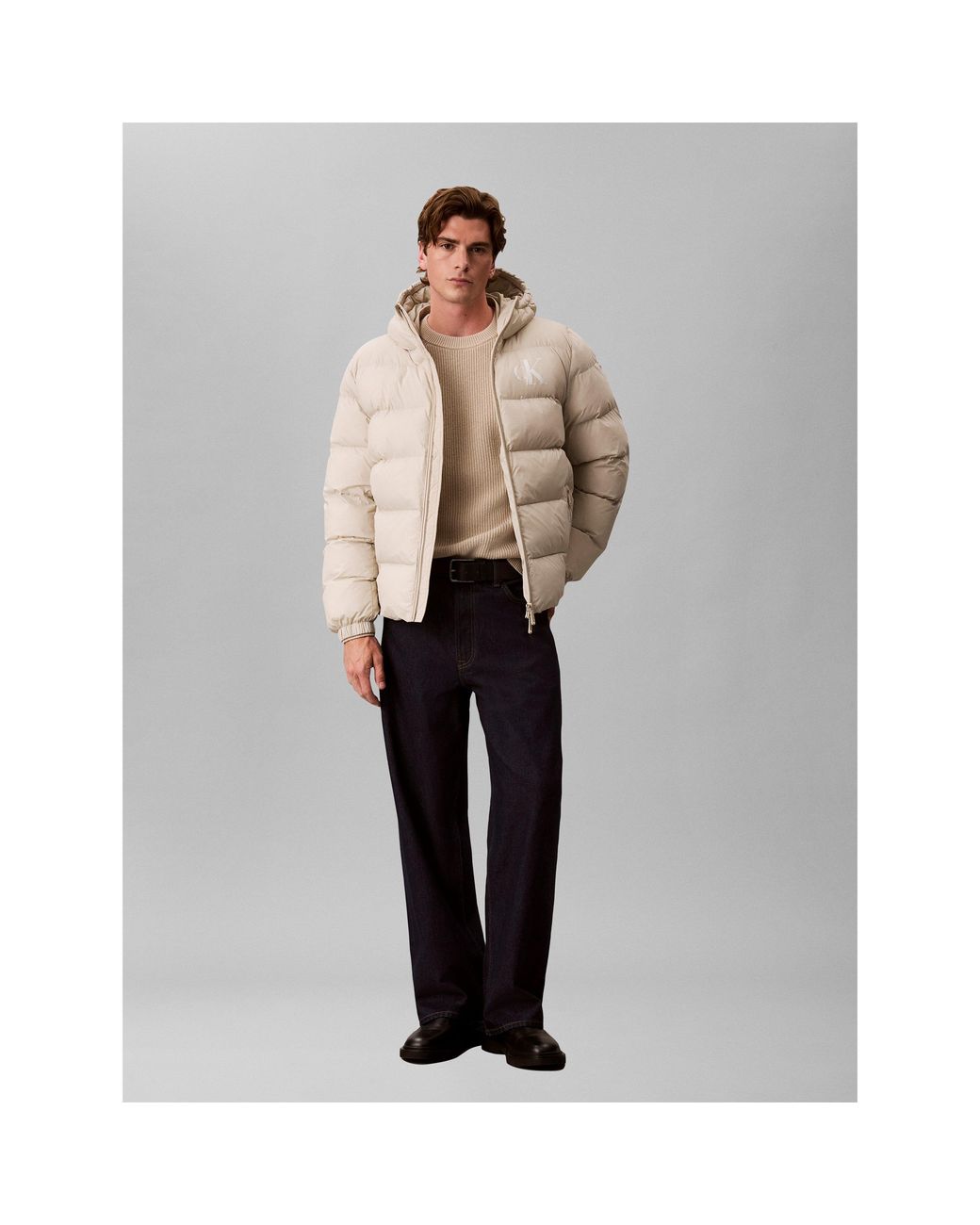 Calvin Klein Natural Hooded Full-Zip Water-Resistant Short Puffer Jacket for men