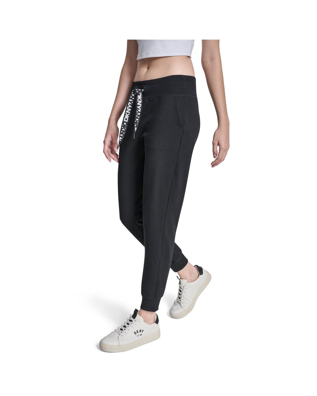 DKNY Black Tape Logo Sport Mid-Rise Fleece Tapered-Fit Joggers