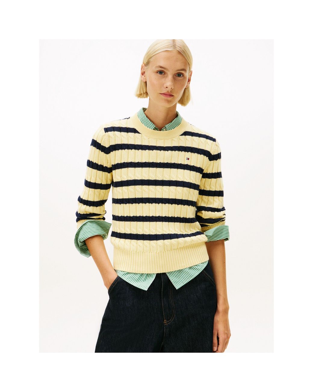 Tommy Hilfiger Yellow Cable Knit Crew Neck Sweater