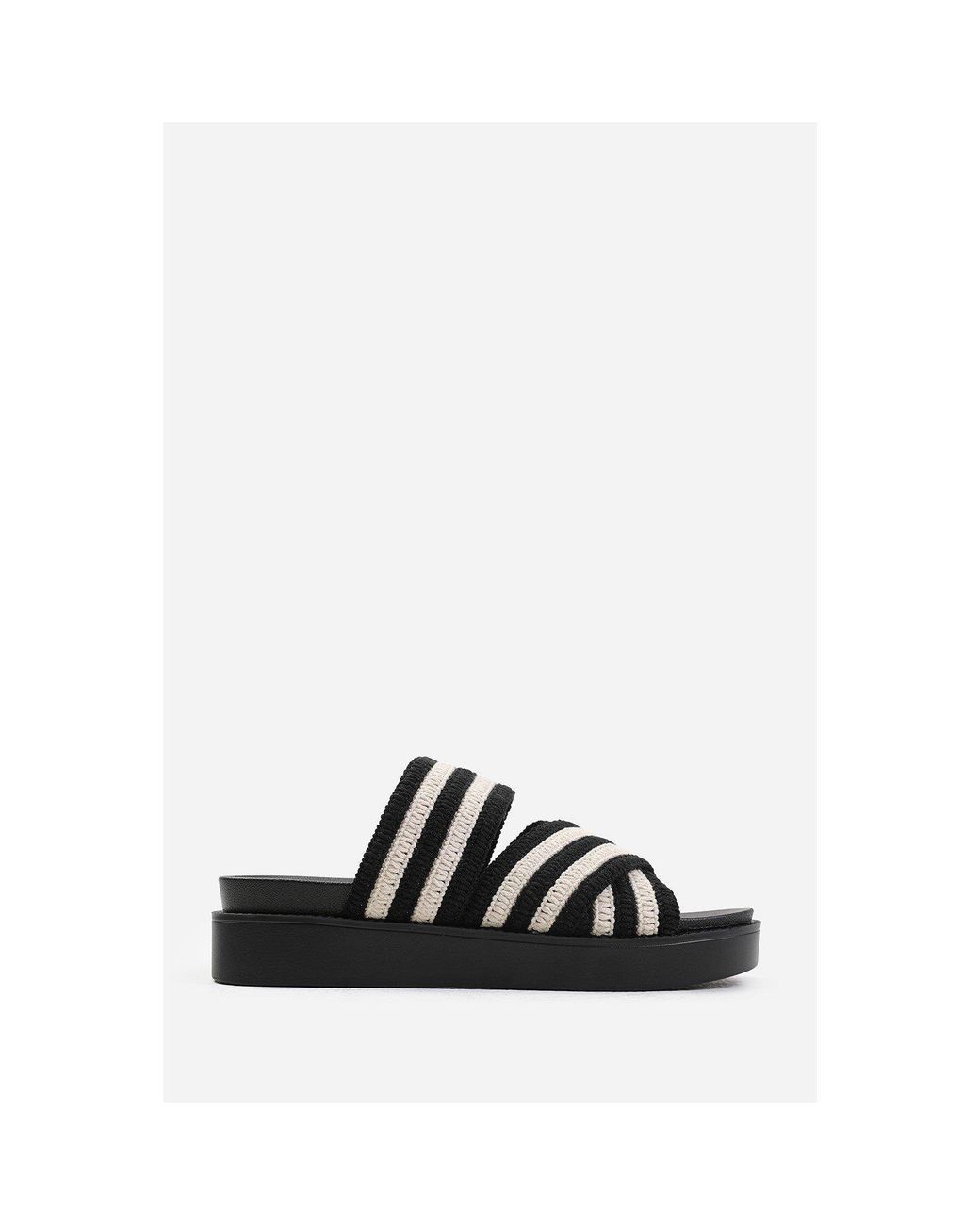 Where's That From Black Contrast Strap Flat Sandal
