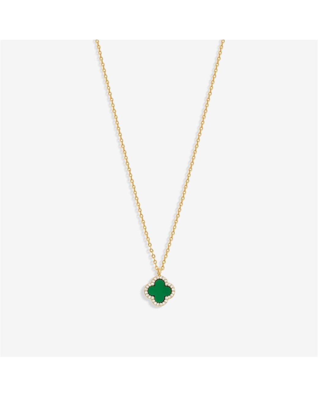Jon Richard Metallic Plated And Malachite Clover Pendant Necklace