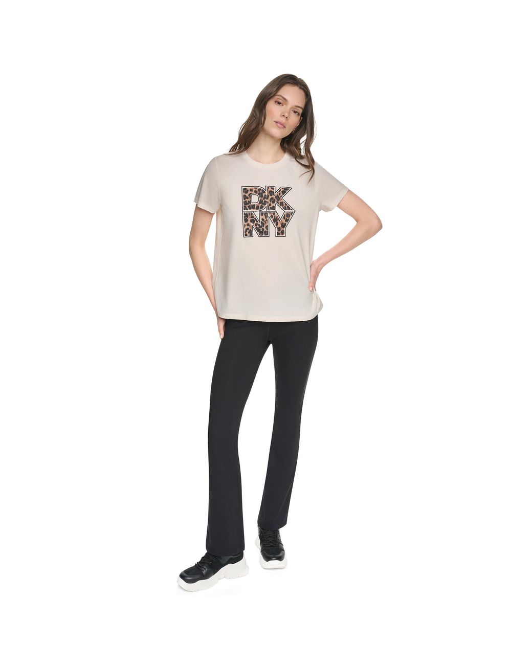 DKNY Natural Leopard Logo Sport Cotton Short-Sleeve Crew-Neck T-Shirt