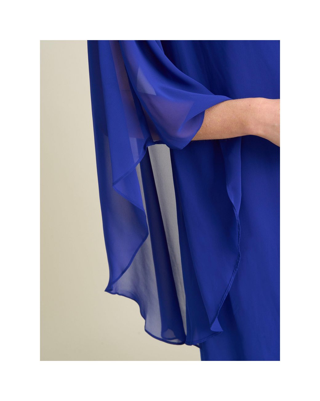 Gina Bacconi Blue Diamante Trim Chiffon Cape Dress