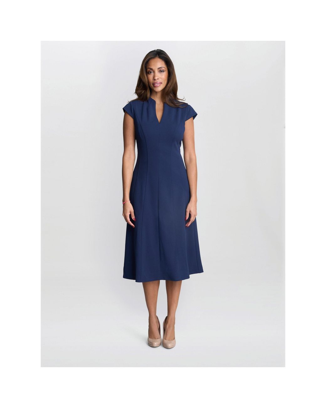 Gina Bacconi Blue Maxene Fit And Flare Midi Dress
