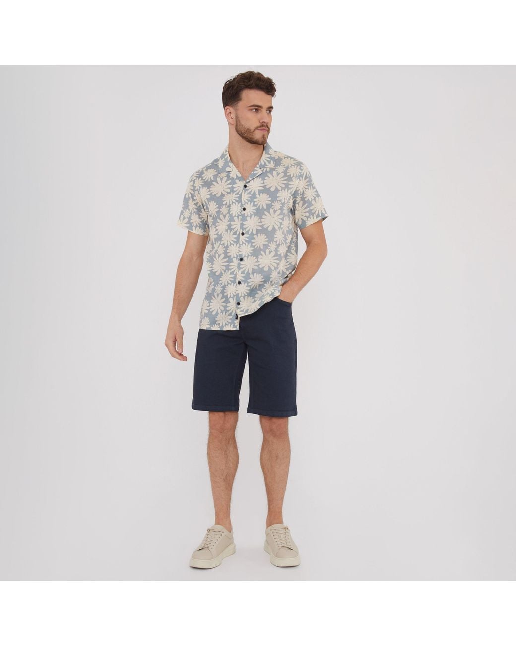 Threadbare Gray Short Sleeve Floral Print Cotton Shirt for men