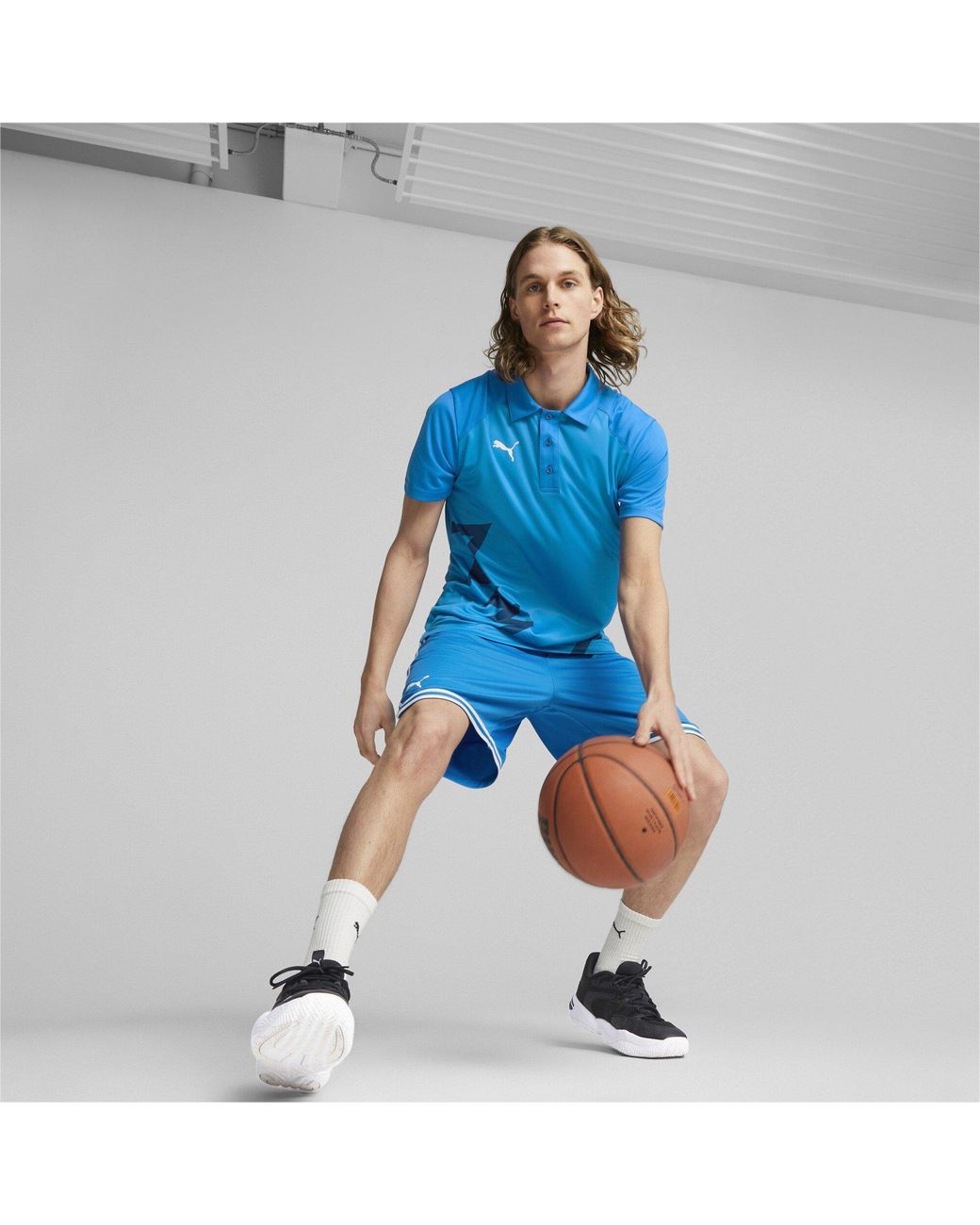 PUMA Blue Hoops Team Short Sleeve Performance Polo Shirt for men