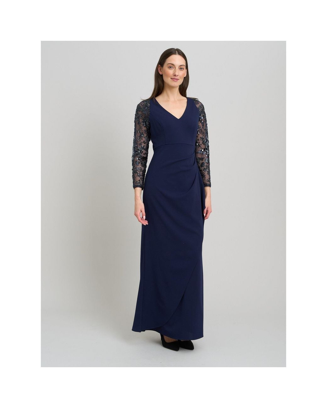 Gina Bacconi Blue Reena Embellished Sleeves Maxi Dress