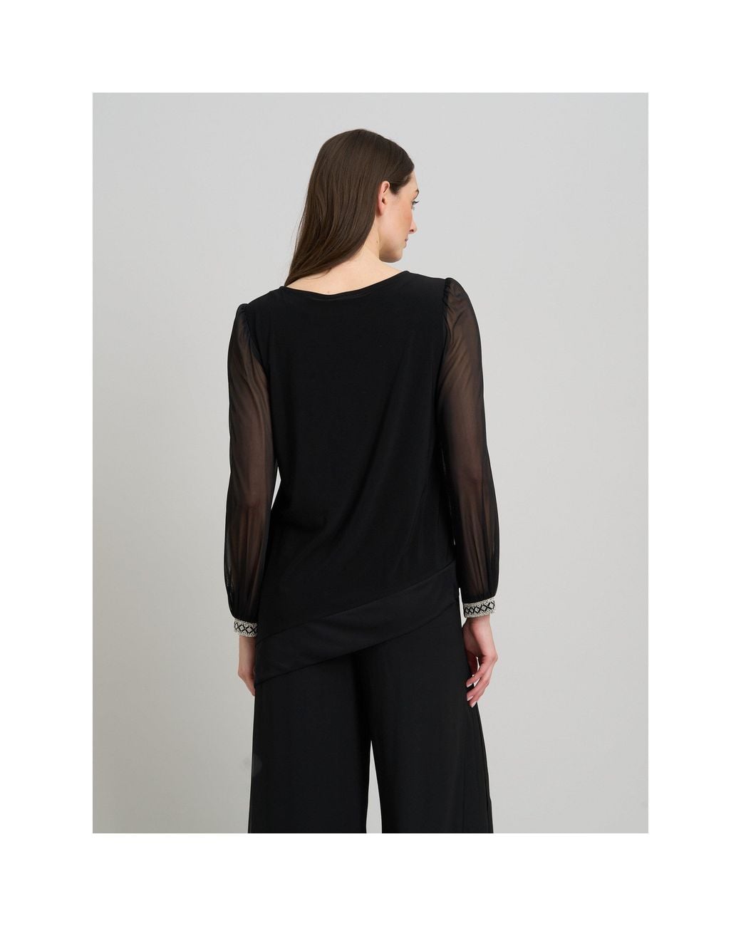 Gina Bacconi Black Jillian Sheer Sleeve Blouse