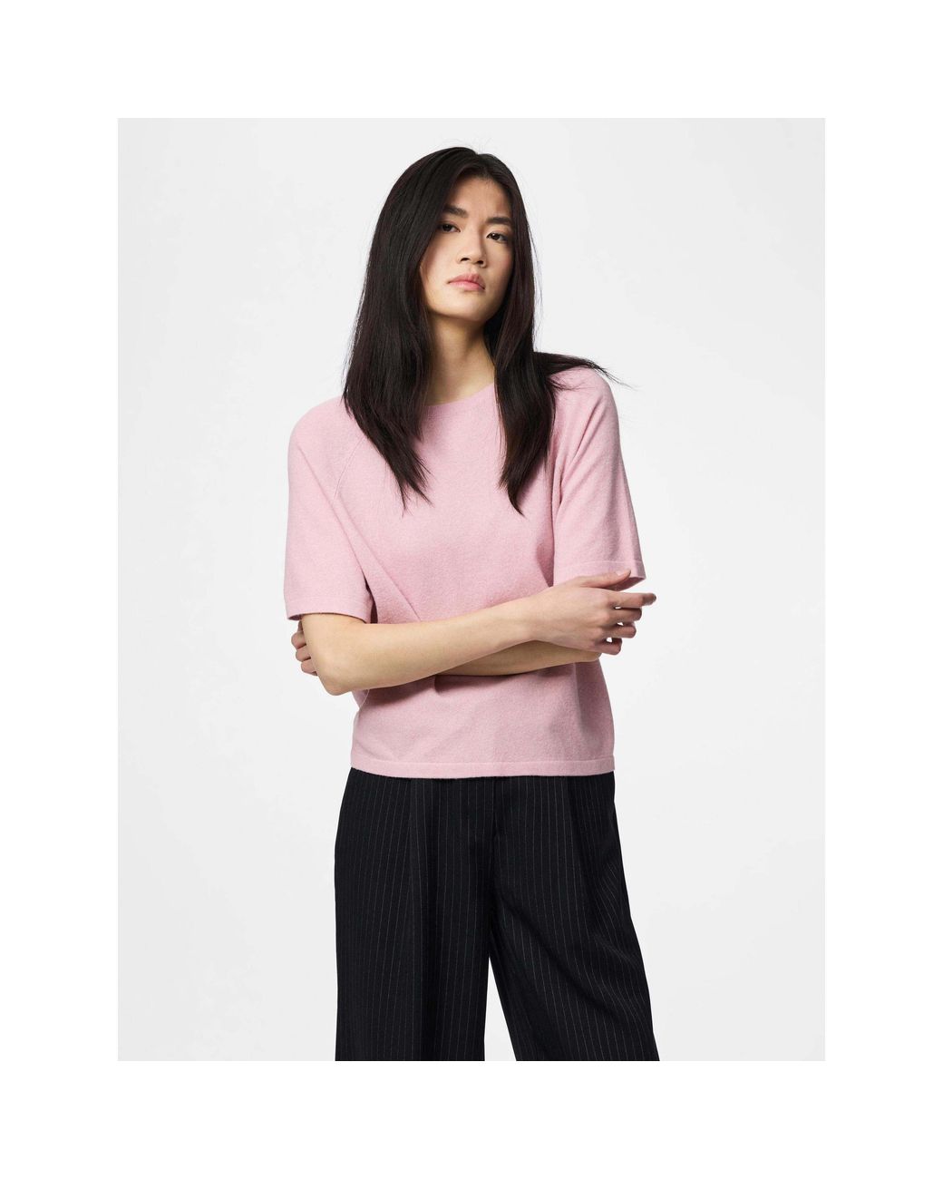 Pieces Pink Bree Short-Sleeve Crew-Neck Jumper