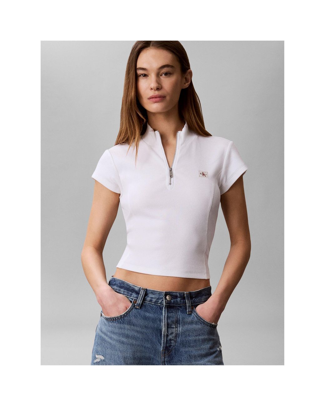 Calvin Klein White Knitted Short Sleeve Polo Shirt