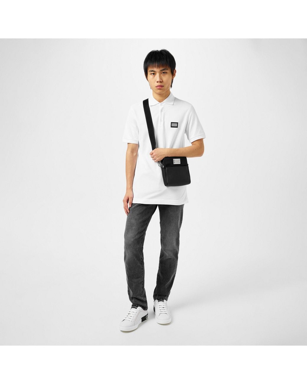 Dolce & Gabbana White Plain Piqué Cotton Polo Shirt for men