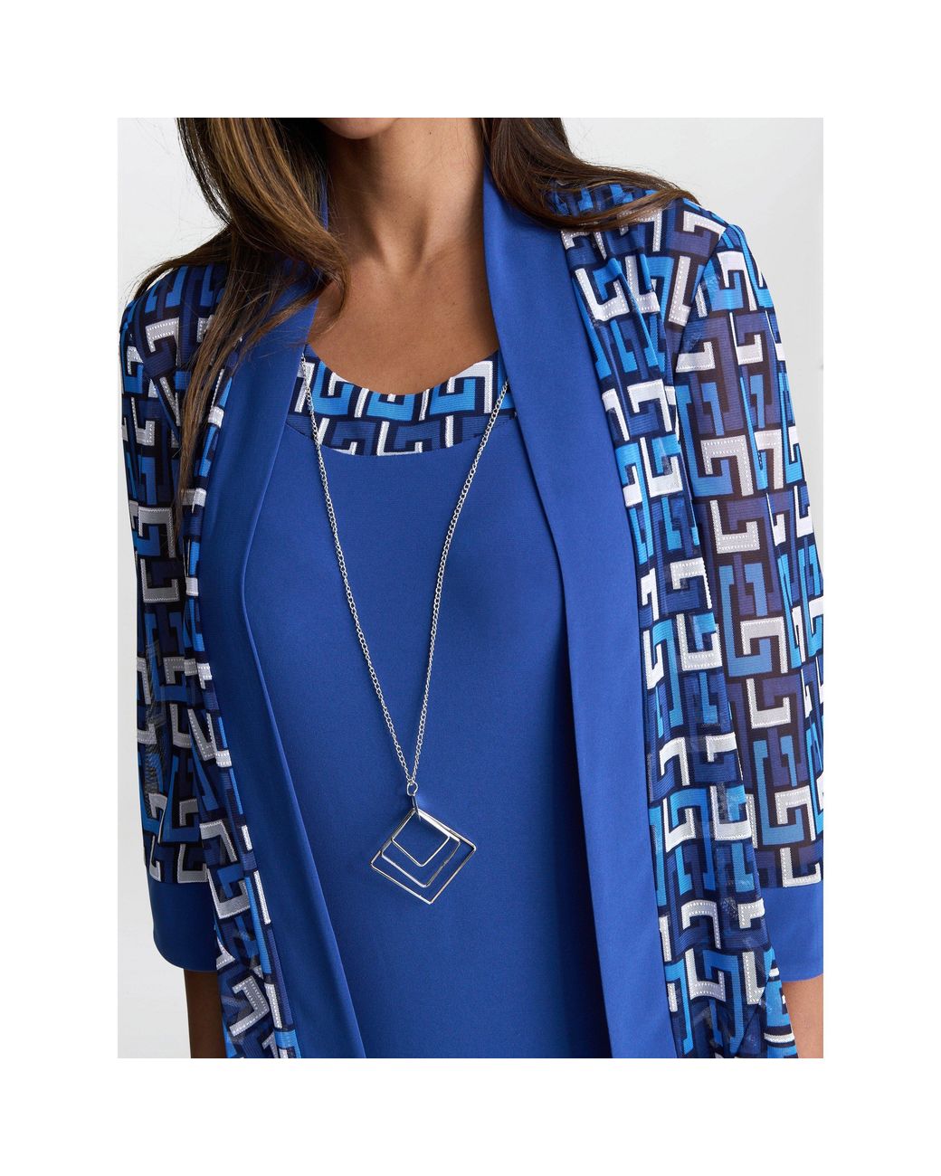 Gina Bacconi Blue Sofia Print Dress And Jacket