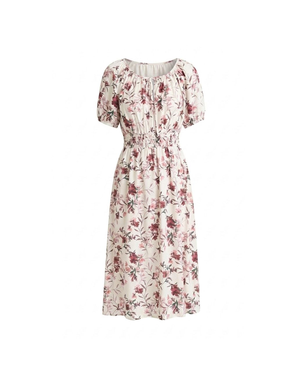 Gina Bacconi Natural Perrie Smock Waist Floral Print Dress