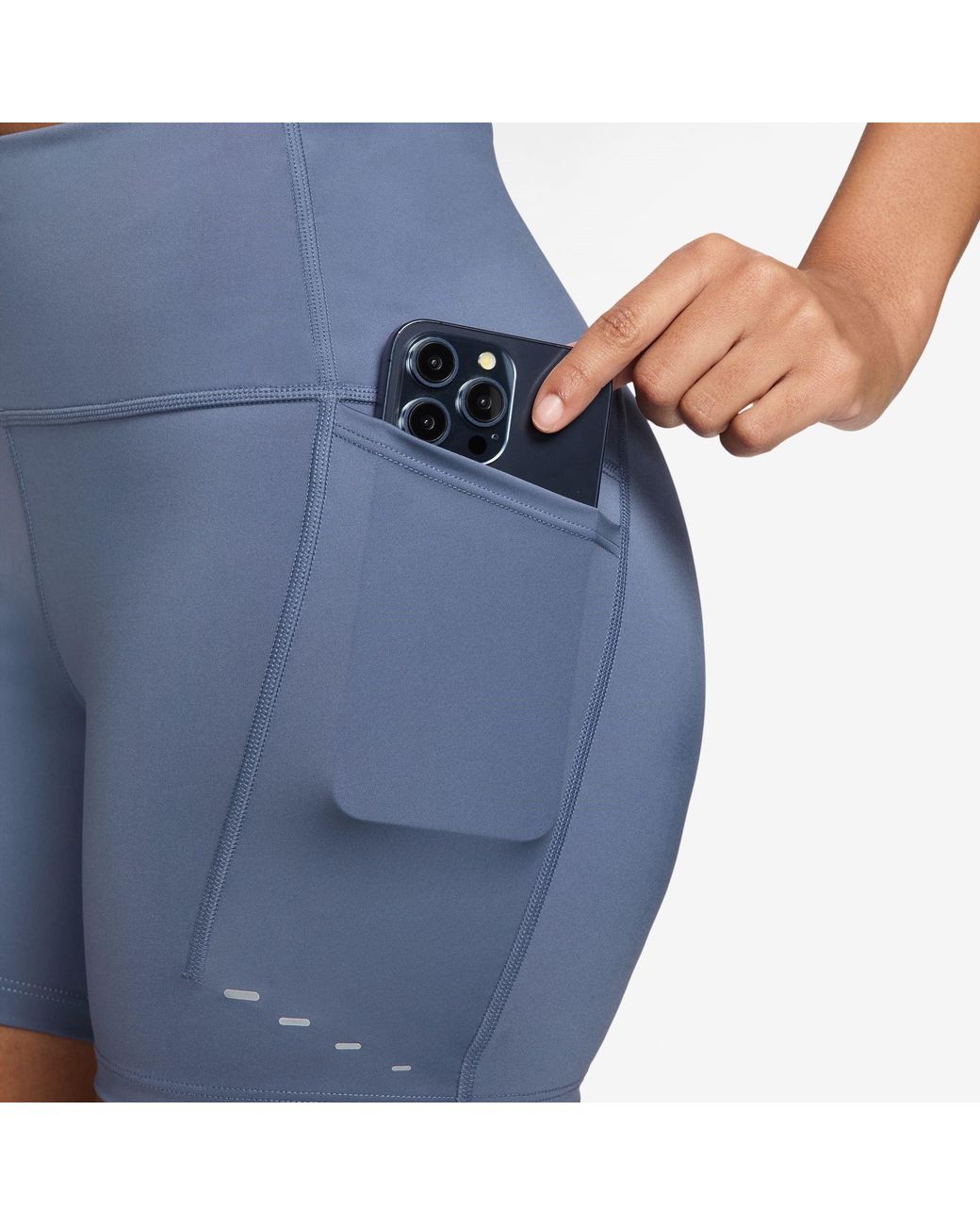 Nike Blue Swift High-Waisted Tight Running Shorts With Pockets