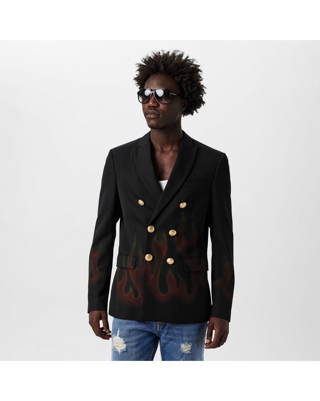 Palm Angels Black Burning Double Breasted Blazer for men
