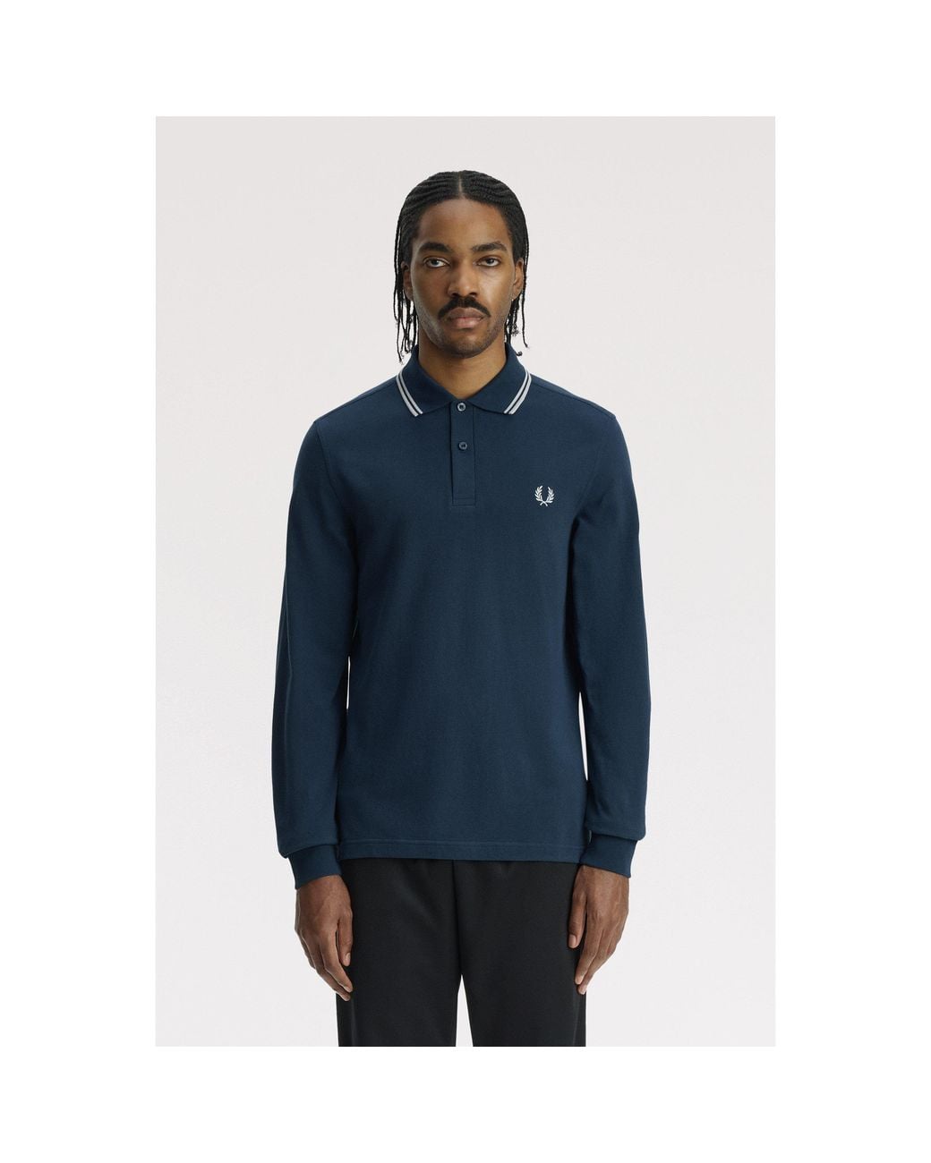 Fred Perry Blue Long Sleeve Twin Tipped Polo Shirt for men