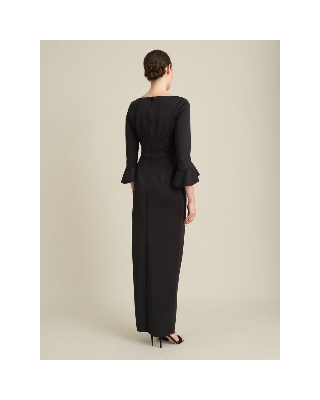 Gina Bacconi Black Uma Maxi Dress With Fluted Sleeves