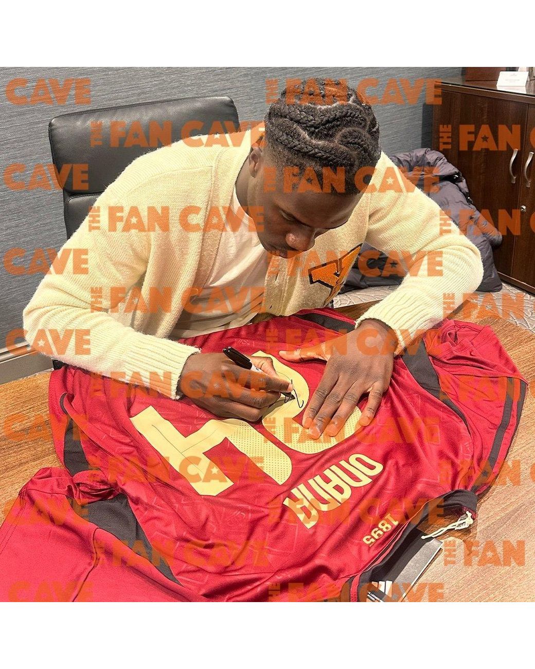 The Fan Cave Red Amadou Onana Signed Belgium Shirt Elite Frame