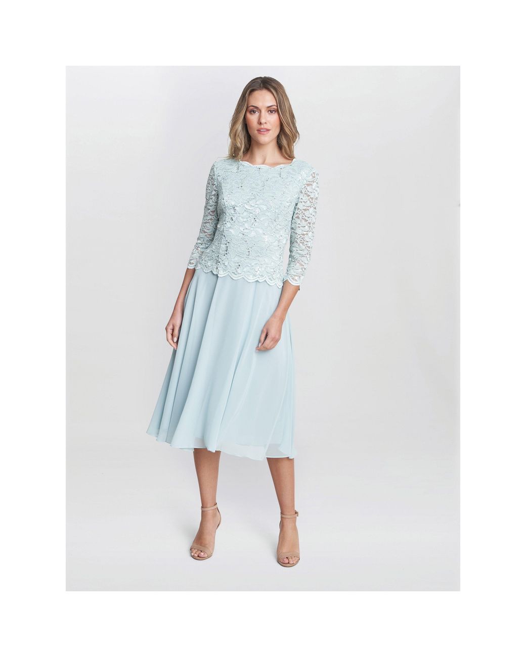 Gina Bacconi Blue Rona Midi Dress With Bodice And Skirt