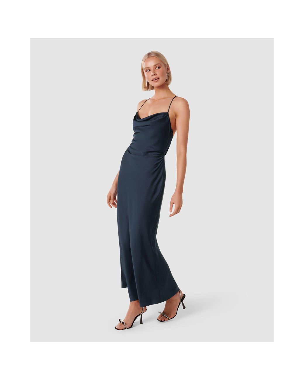 Forever New Blue Ruby Tie Back Satin Maxi Dress