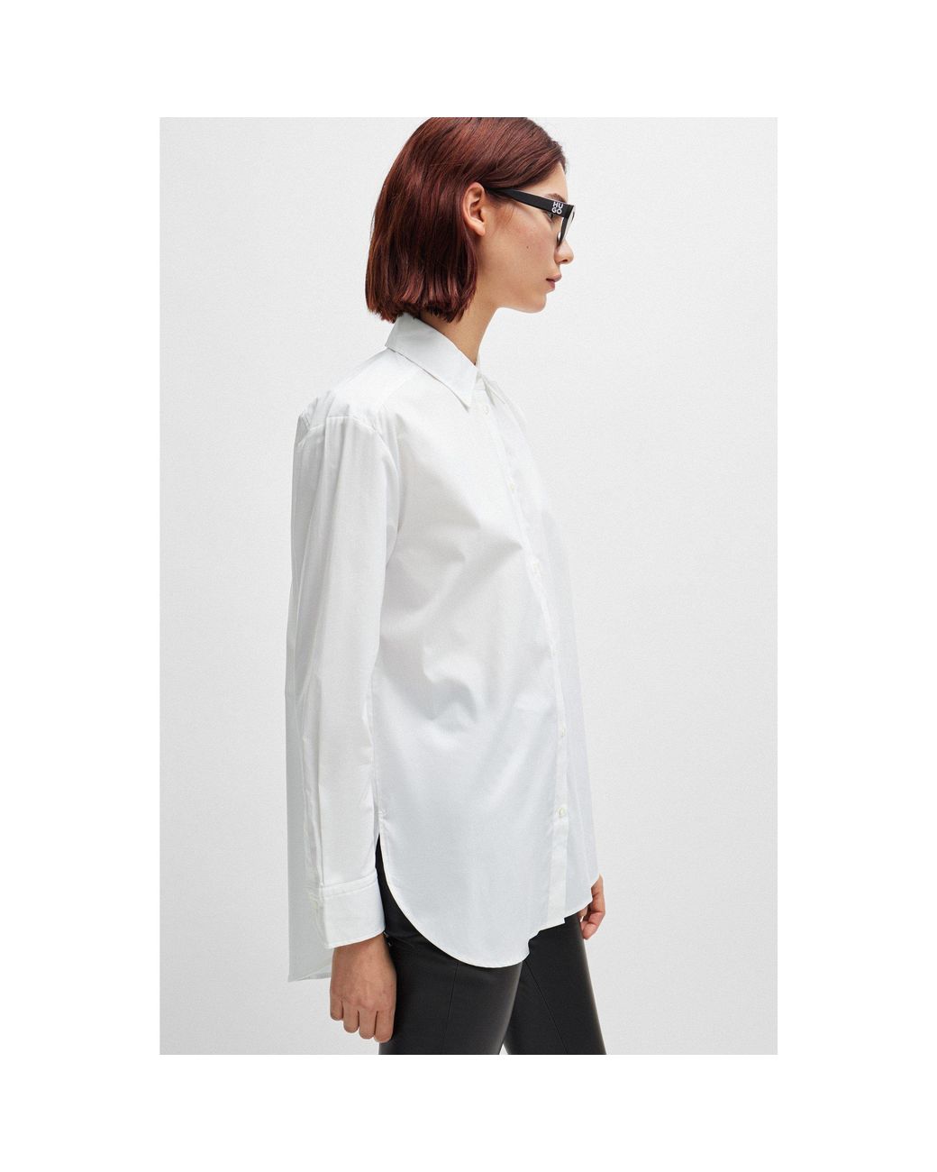 HUGO White Boyfriend Long-Sleeve Blouse