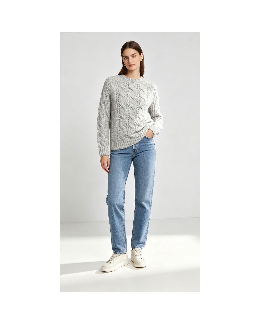 Miso Blue Long-Sleeve Crew-Neck Cable Knit Jumper