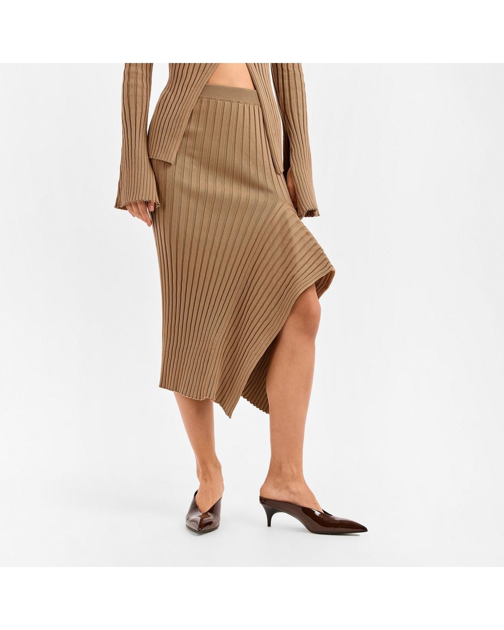 Stella McCartney Brown Ribbed Midi Skirt