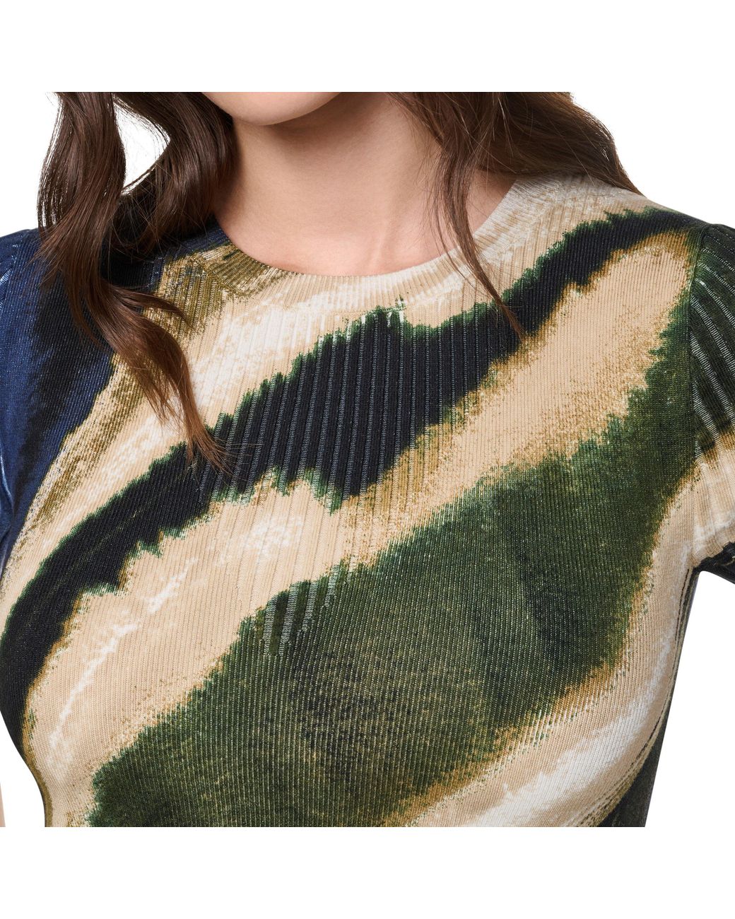 DKNY Green Printed Mix Rib Crew-Neck Short-Sleeve Slim-Fit Baby T-Shirt