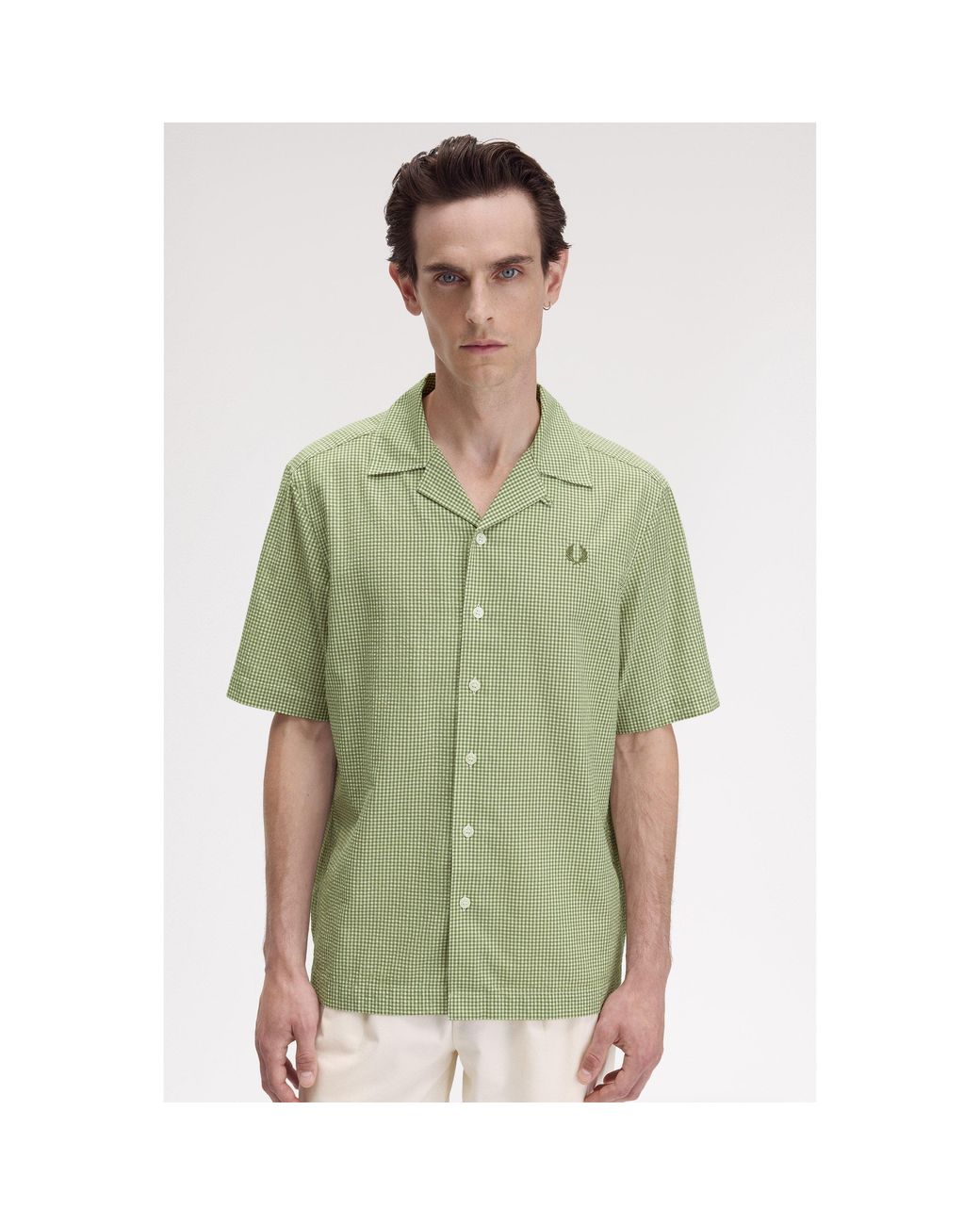 Fred Perry Green Gingham Short Sleeve Shirt for men