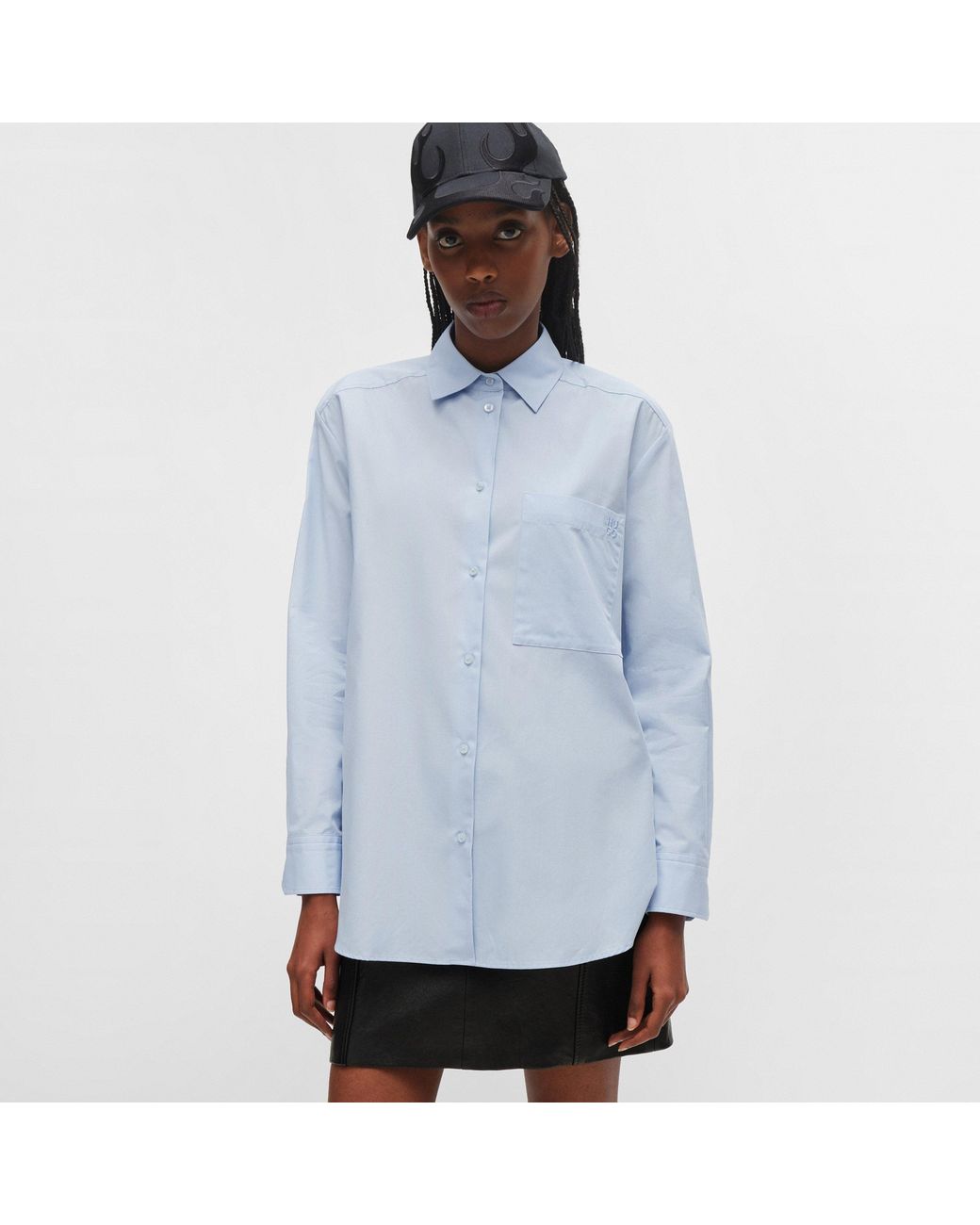 HUGO Blue Oversize Long-Sleeve Plain Shirt