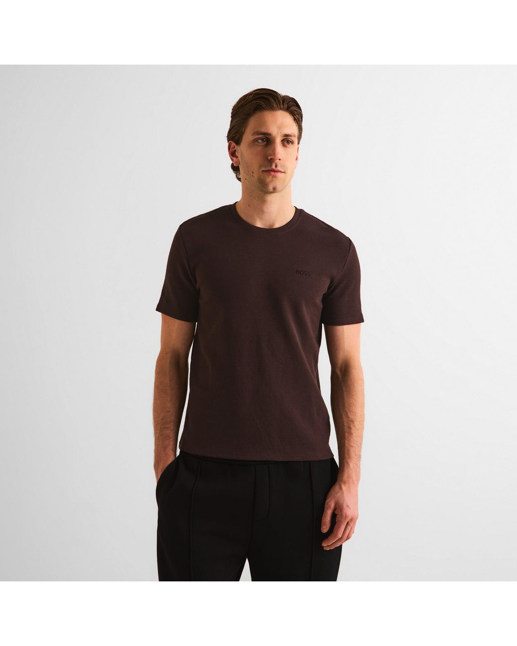 Boss Brown Bodywear Waffle T-Shirt With Structured Design for men