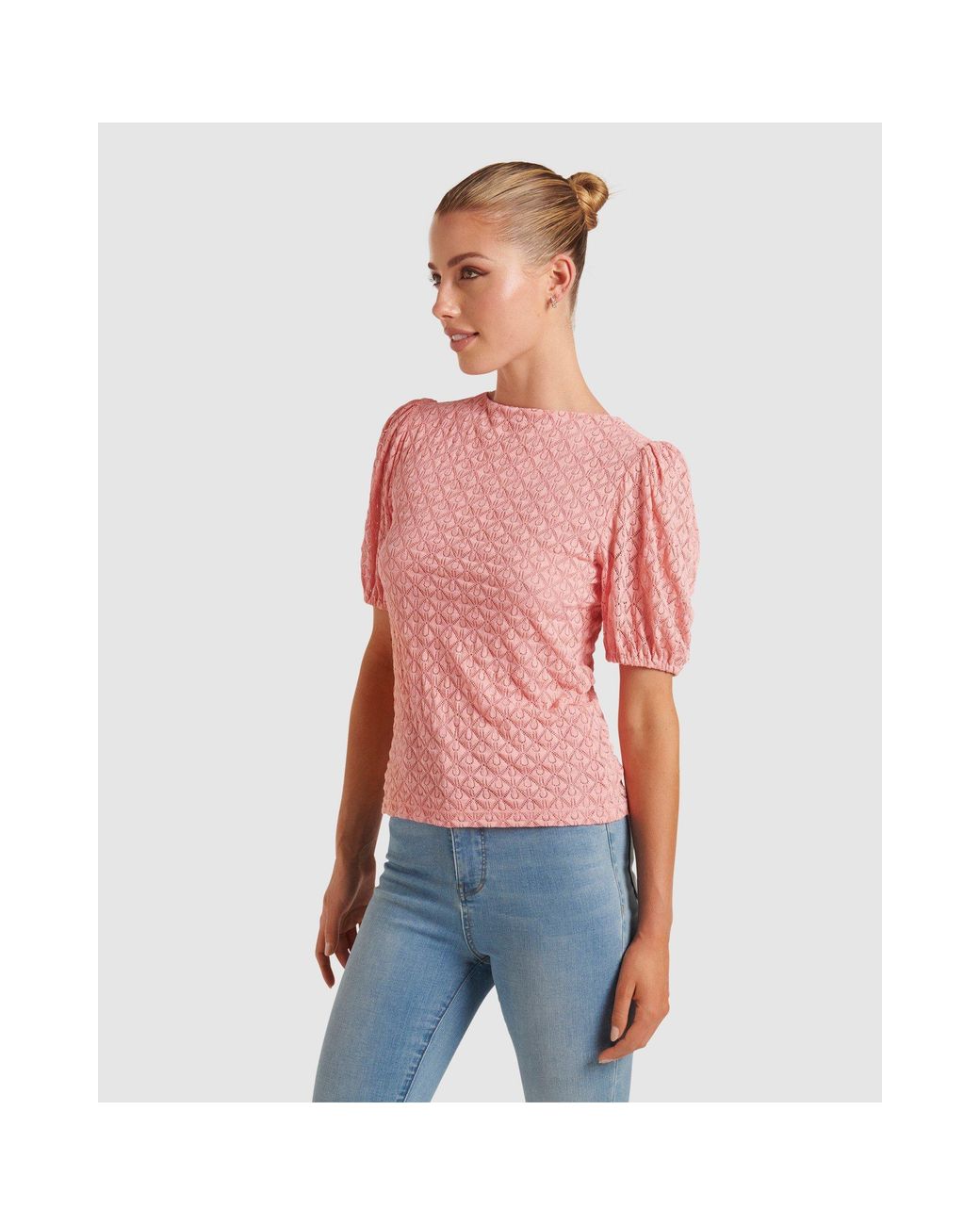Forever New Blue Shiloh Lace Crew Neck Top
