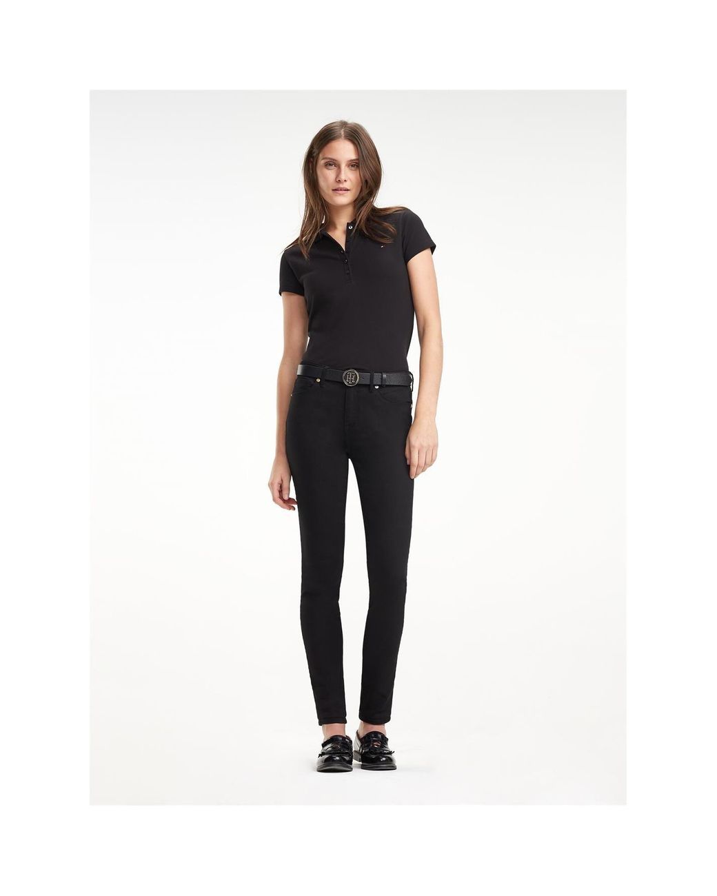 Tommy Hilfiger Black Heritage Short Sleeve Slim Fit Polo Shirt Ladies