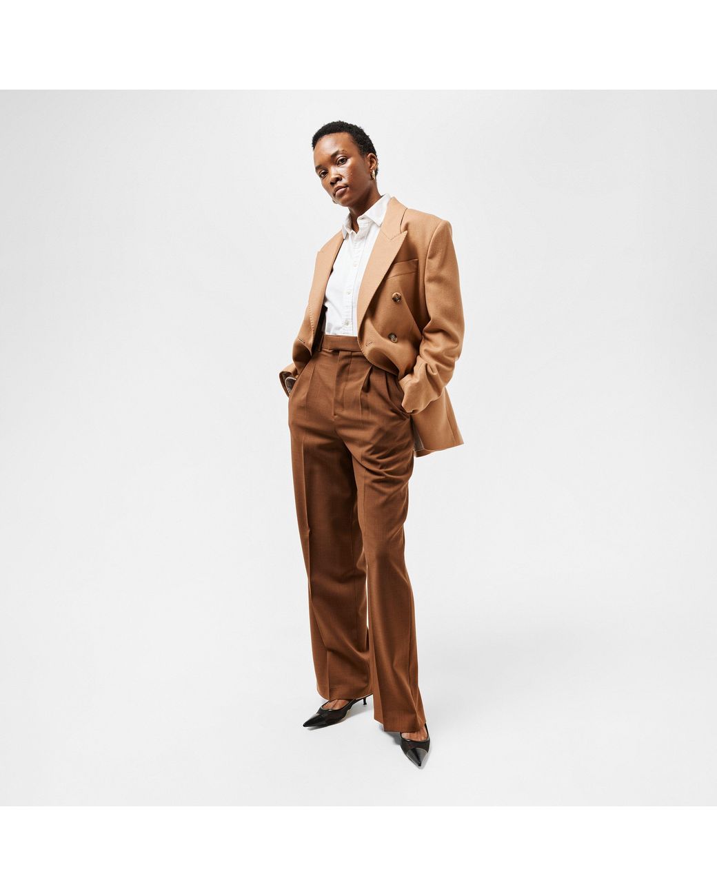 AMI Brown High Waisted Wide Leg Trousers