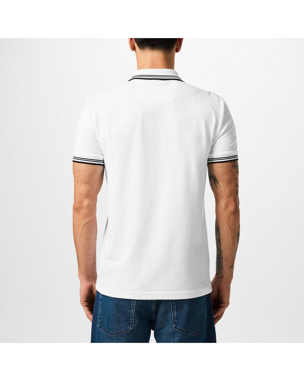 Boss White Paul Contrast Striped Trim Short Sleeve Polo Shirt for men