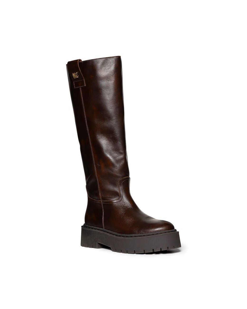 Steve Madden Brown Sonar Leather Block-Heel Knee High Boots