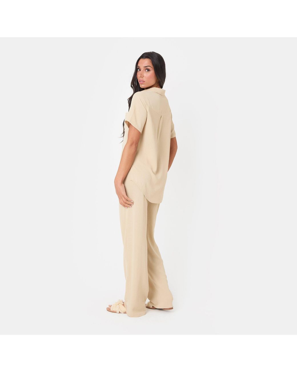 I Saw It First Natural Soft Crepe Wide Leg Trousers