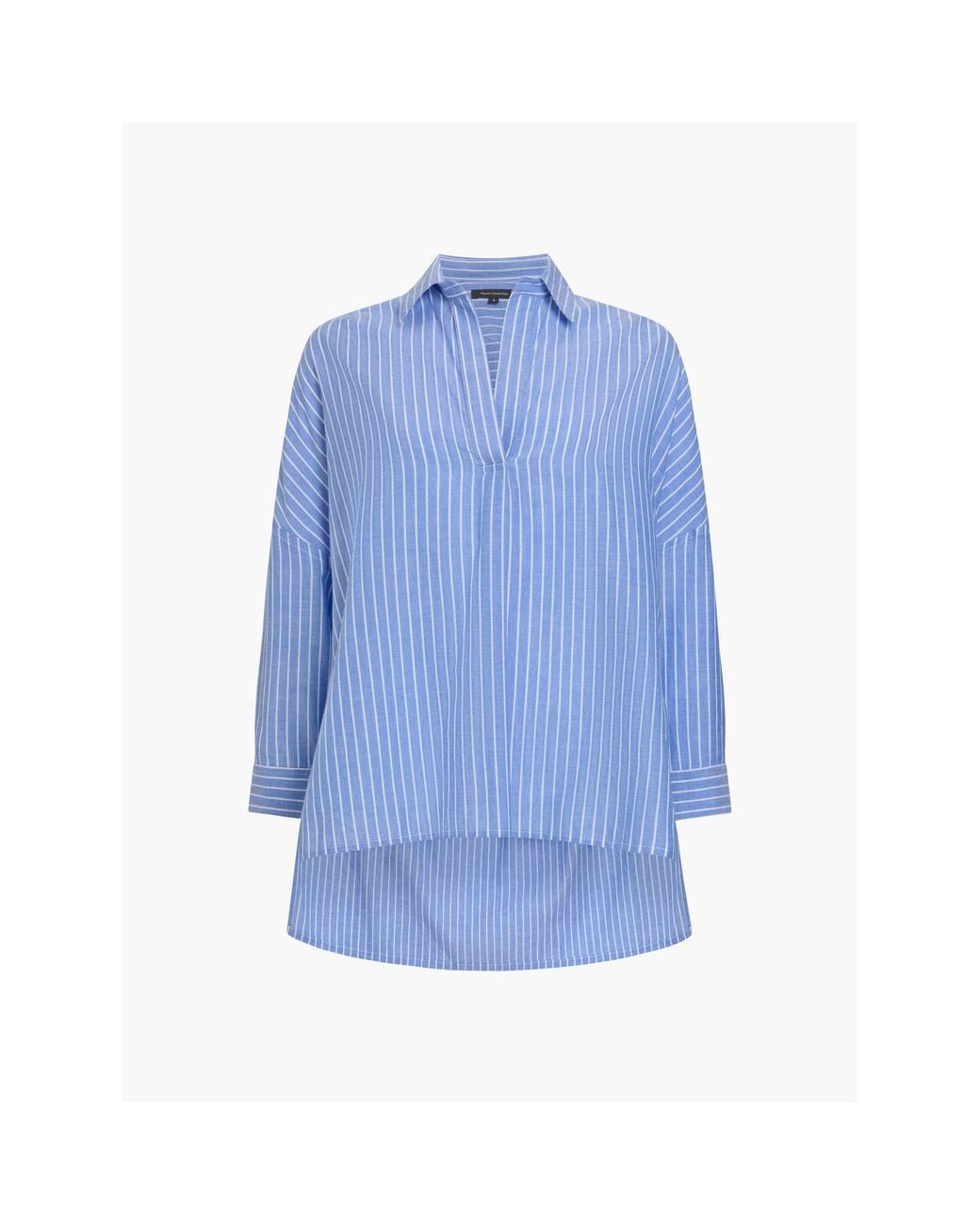 French Connection Blue Rhodes Pop Cotton Long-Sleeve Oversized-Fit Blouse
