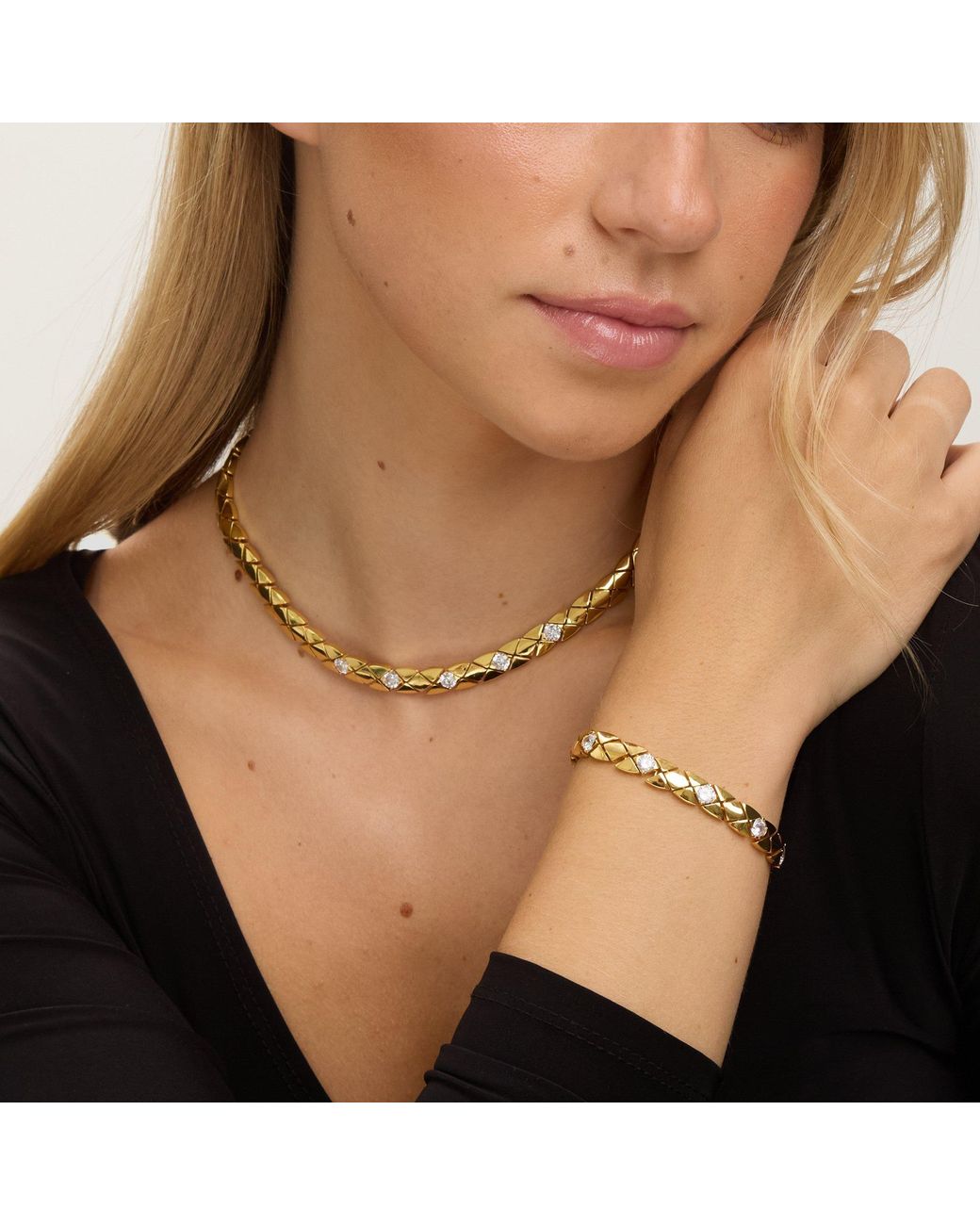 Jon Richard Metallic 18K Plated Crystal Flat Chain Necklace