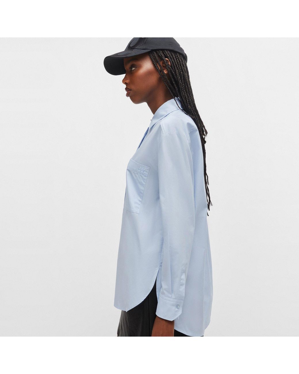 HUGO Blue Oversize Long-Sleeve Plain Shirt