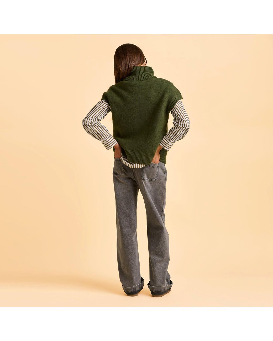 Brakeburn Green Mariner Tank Roll Neck Wool Oversized-Fit