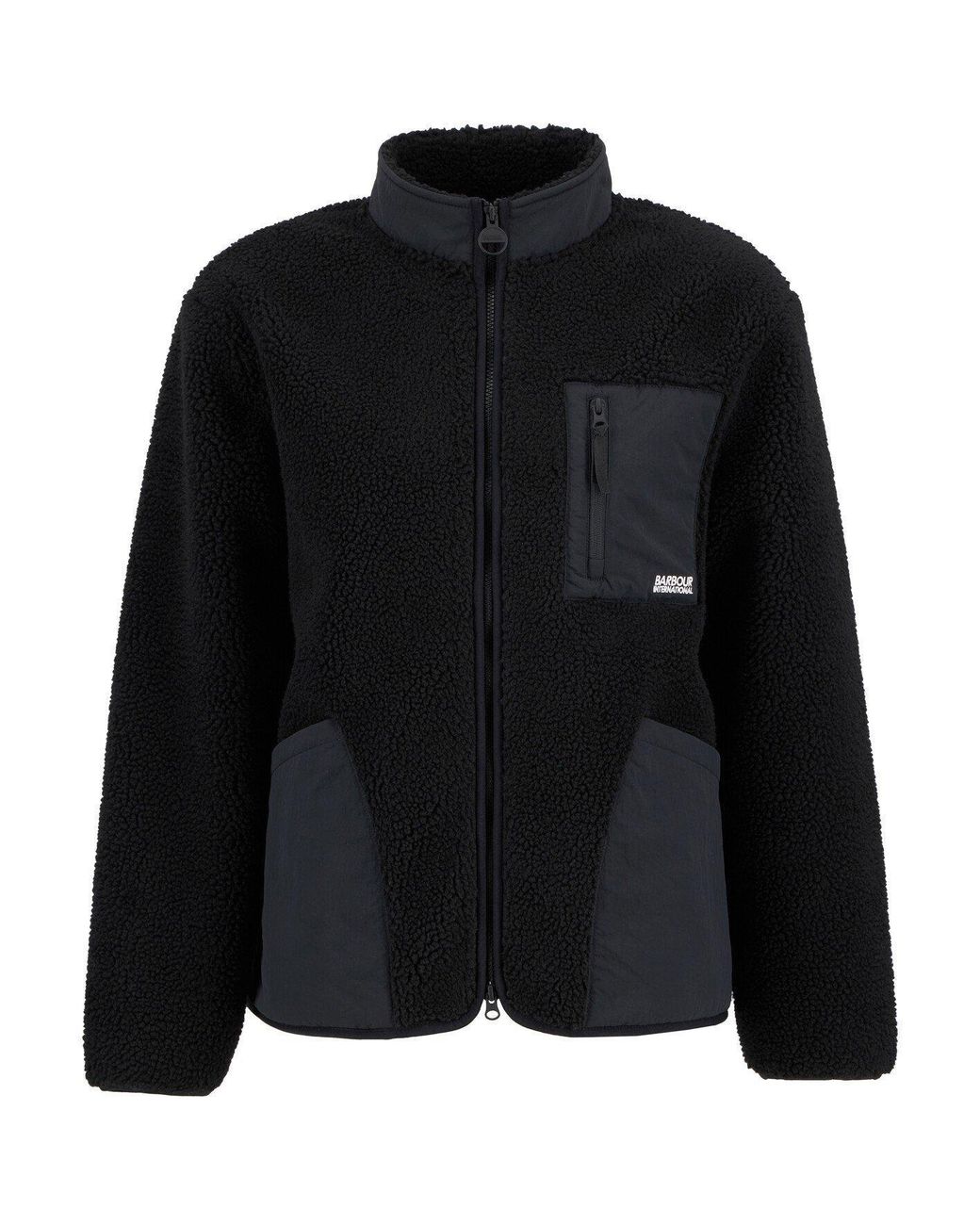 Barbour Black Adams Oversized Funnel Neck Long Sleeve Teddy Coat for men