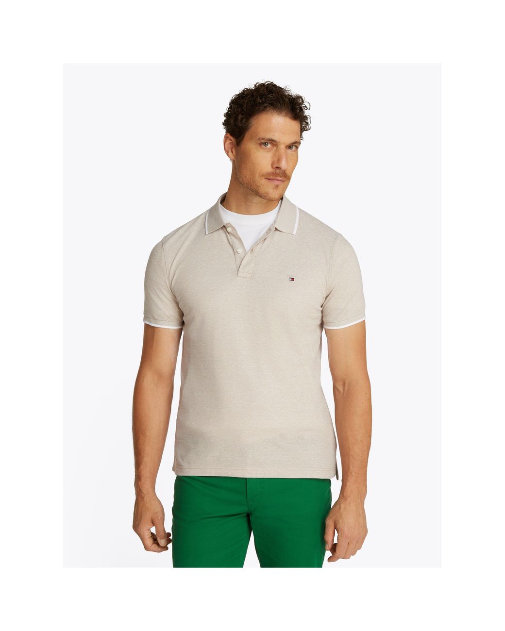 Tommy Hilfiger White Linen Pique Short Sleeve Polo Shirt for men