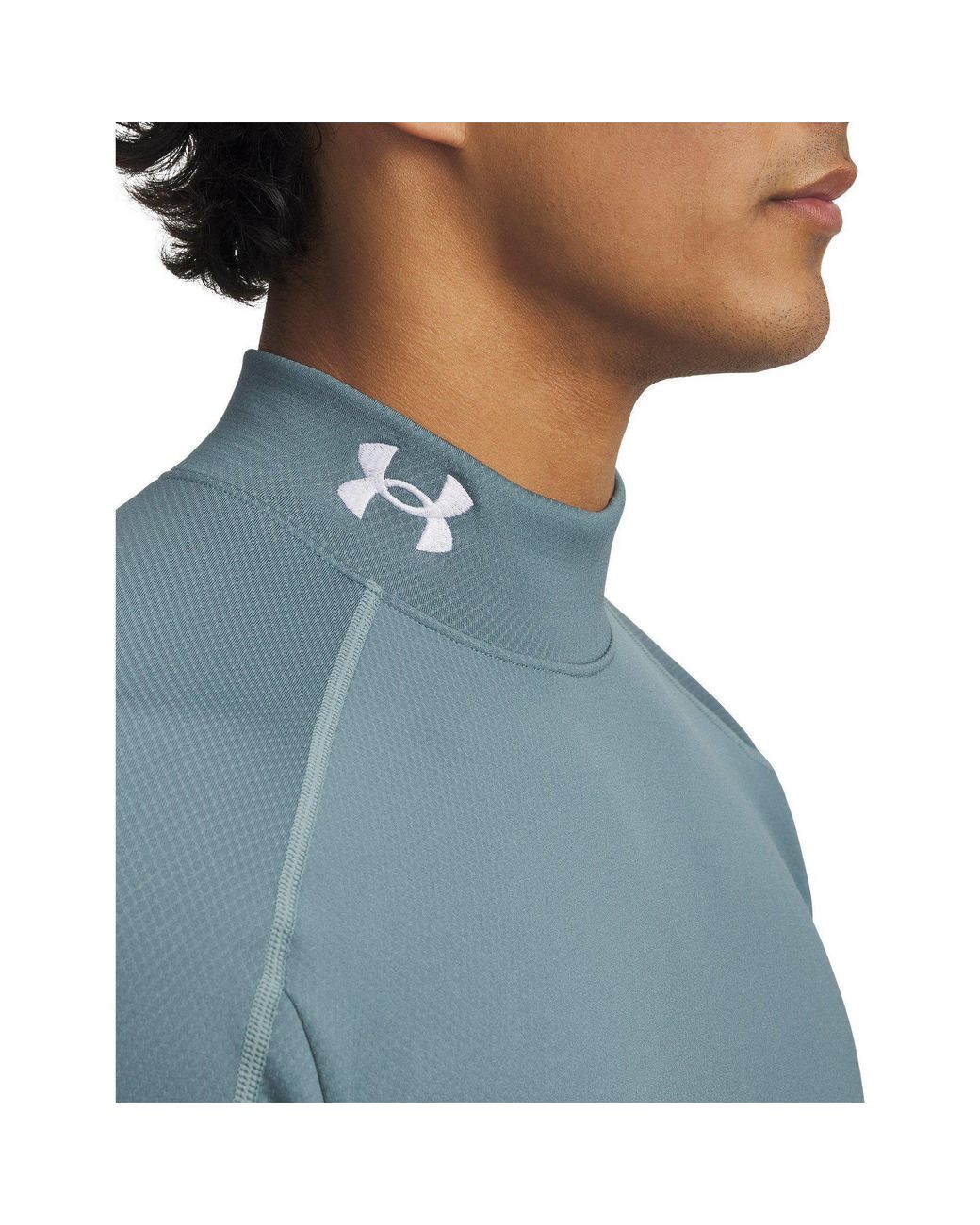 Under Armour Blue Cold Weather Grid Long Sleeve Mock Baselayer Top for men