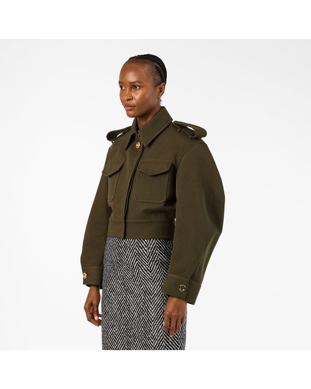 Givenchy Green Cocoon Utility Cotton Cropped Long Sleeve Hybrid Jacket