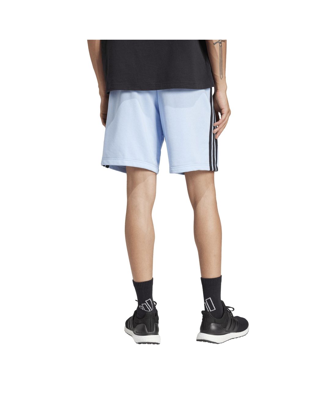 Adidas Blue Essentials 3 Stripe Fleece Shorts for men