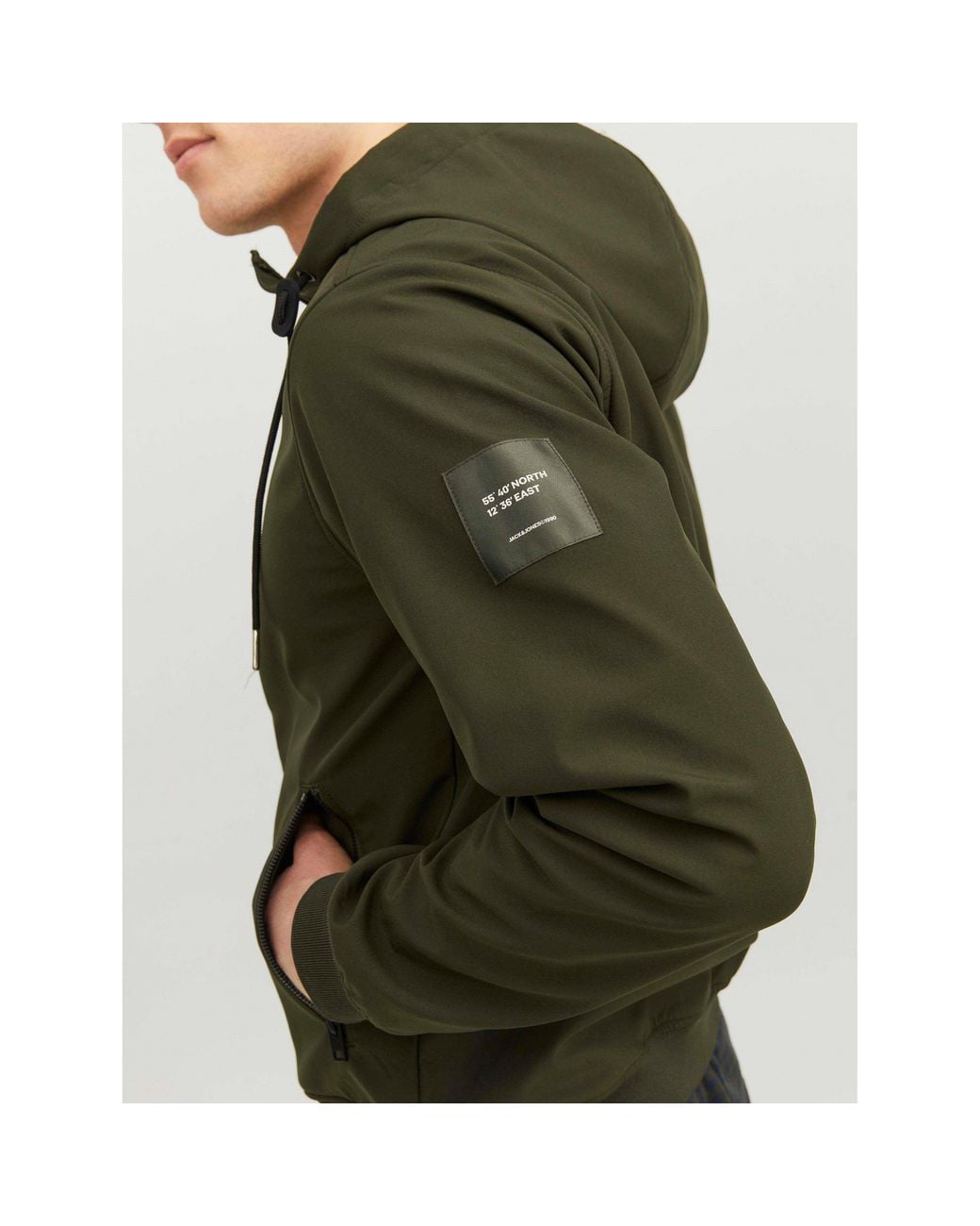 Jack & Jones Green Zipped Hooded Softshell Jacket for men