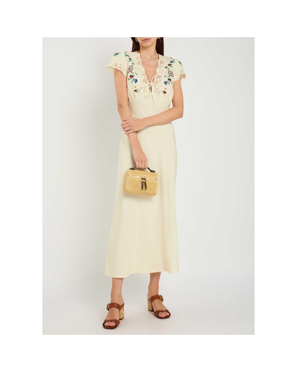 Rixo Natural Amari Embroidered Maxi Dress