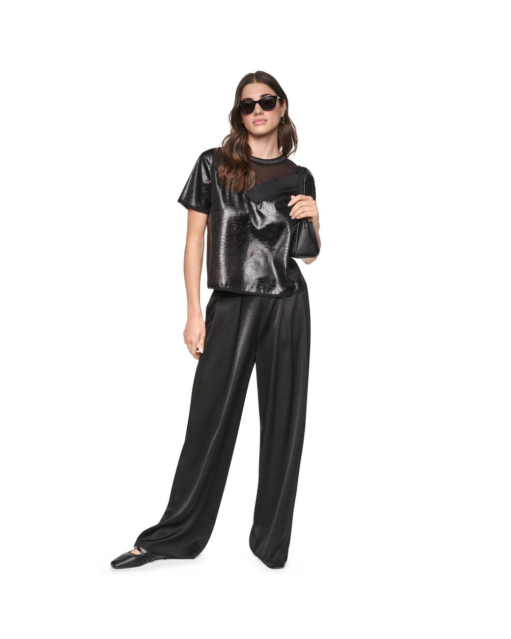 DKNY Black Mixed Media Crackle T-Shirt